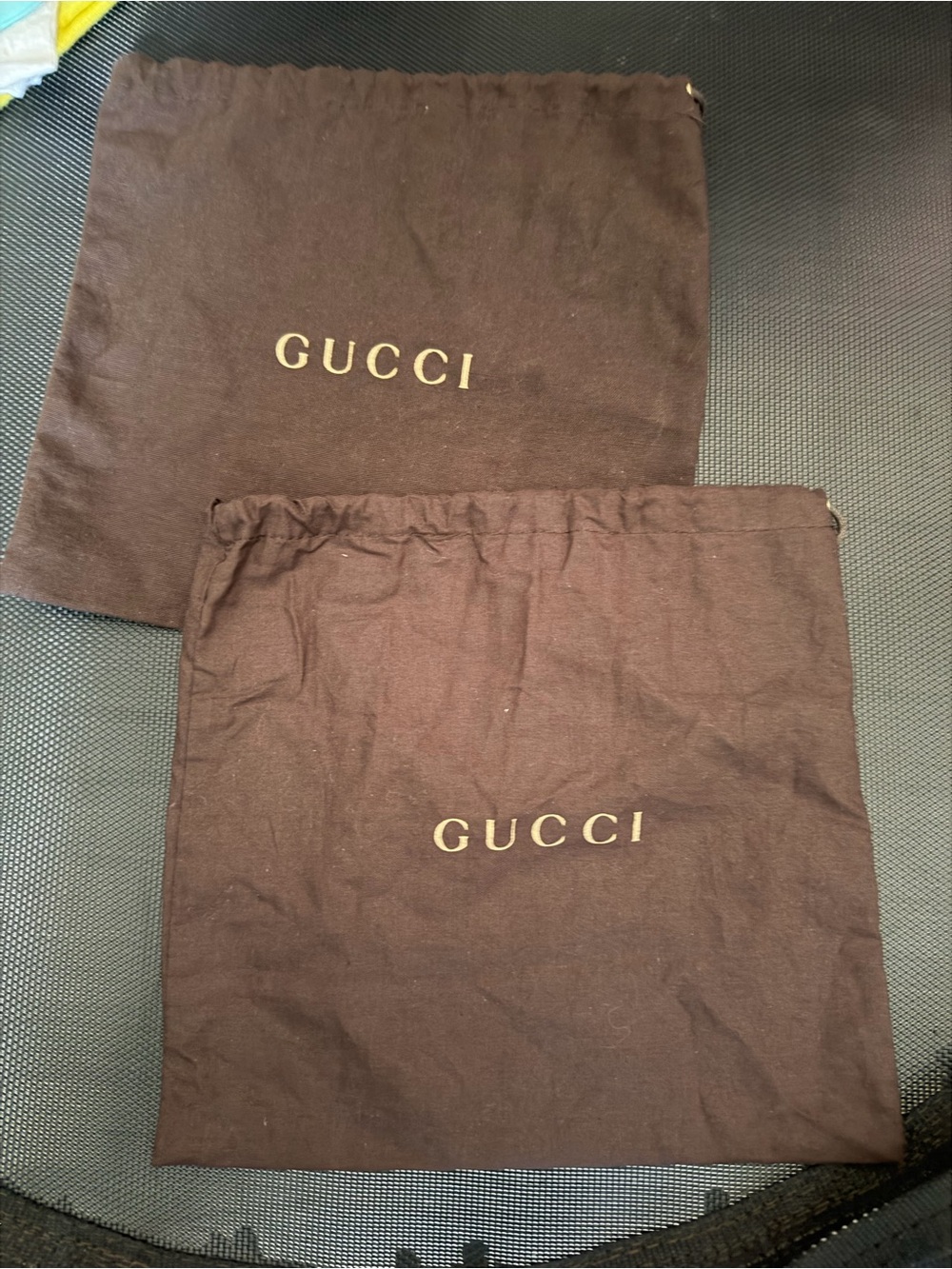 Authentic Gucci Brown Drawstring Dust Bags with Gold Logo